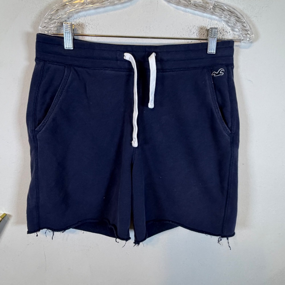 Hollister Mens Sweat Shorts Raw Hem Navy Blue Size M